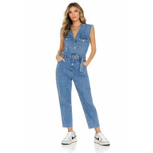 BlankNYC Cotton Blend Sleeveless Blue Denim Jumpsuit Light Wash M